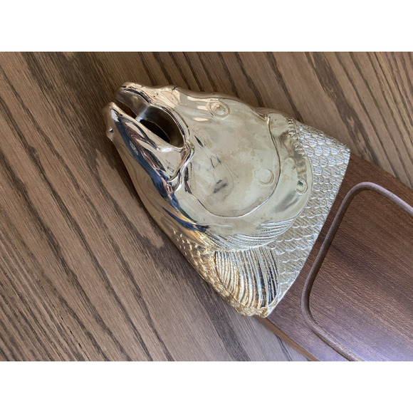 Vintage Midcentury Wood Pewter Fish Cutting Serving Board 36" Made in France - Picture 2 of 6